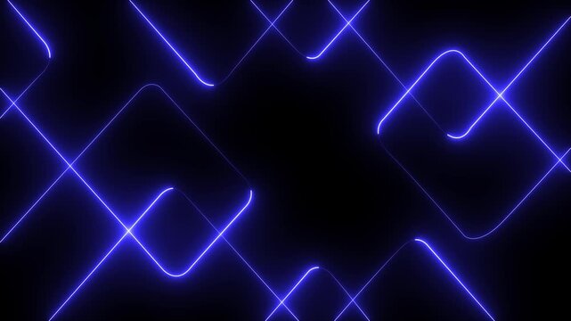 A vibrant abstract background featuring dynamic neon line patterns in shades of red . Neon red laser lines animation with black background.