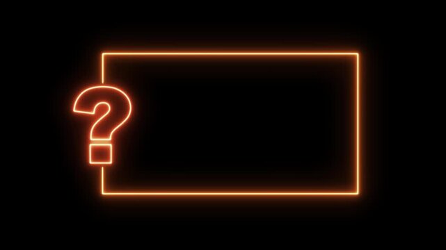 Question mark neon sign light on black background. Quiz trivia game competition. red neon question mark frame for quizzes and FAQs. Game announcement neon message. Answer question, Examination