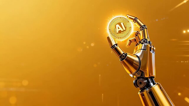 Robot hand holding AI coin