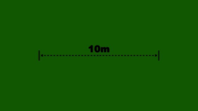 Measuring distance length dotted line animation. A dotted line representing a 10 meter measurement for design and layout purposes. 10 meter dimension dotted line for measurement.