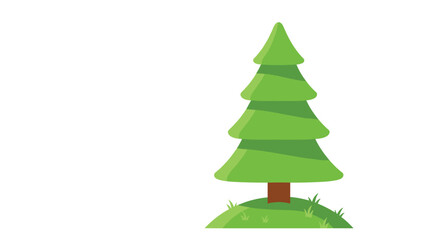 Obraz premium Simple green evergreen pine tree standing on grassy mound against white background for nature or holiday design.