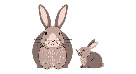 Fototapeta premium Cute brown rabbits, cartoon bunny pair, Easter vector icons, animal illustrations, pastel color characters