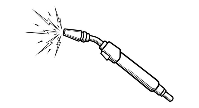 Welding torch, plasma cutter, soldering iron, industrial tool, black and white vector