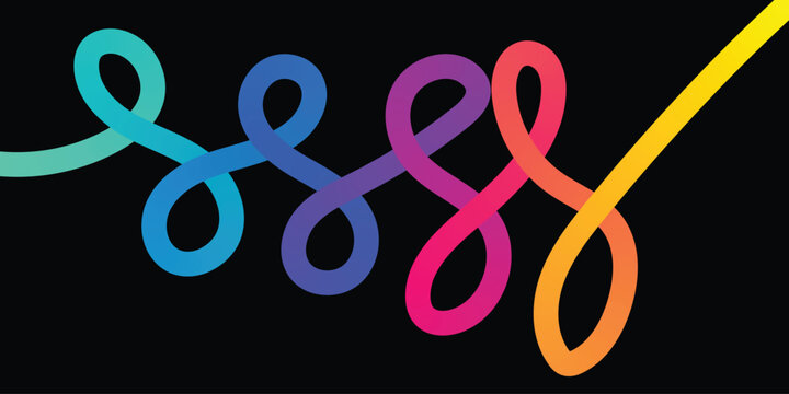 Colorful Gradient Infinity Ribbon Waves on Black Background &ndash; Abstract Neon Flow Lines