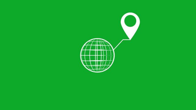 Globe with location pin icon showing on green background. GPS tracking global map pointer icon. Global world map technology.