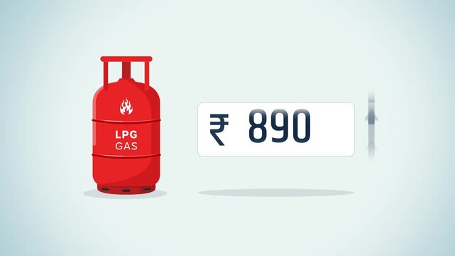 LPG Gas Cylinder Price Rise in India Animation Showing Fuel Cost Increase and Inflation Concept