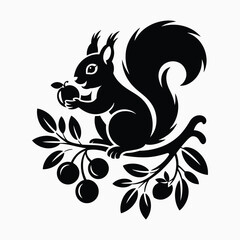 Fototapeta premium Squirrel silhouette vector with fruit branch wildlife animal illustration. Perfect for nature and animal design.