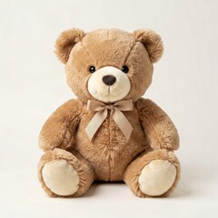 Fototapeta premium Brown Plush Teddy Bear Sitting with Bow Tie on White Background