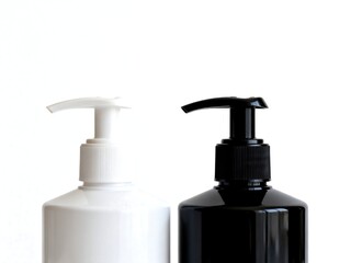 Obraz premium Two Plastic Pump Bottles on White Background