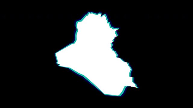 Iraq white and chromatic abstract map pop animation black background