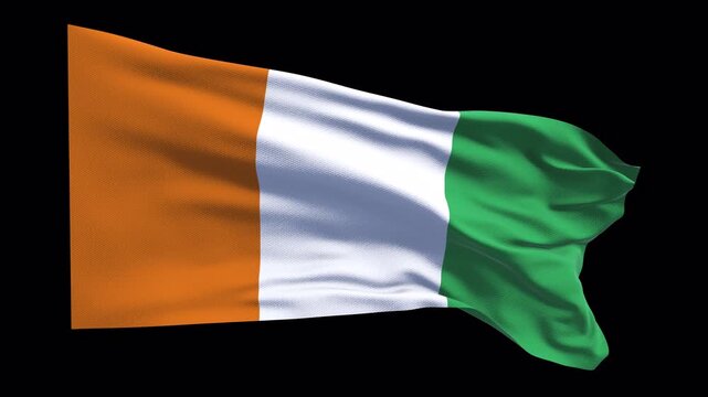 C&ocirc;te d&rsquo;Ivoire flag waving in the wind. Ivorian identity unity national pride. Suitable for news visuals political international documentaries educational travel themes web banners West Africa