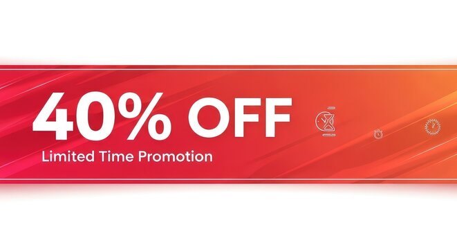 Red 40% off limited time promotion banner