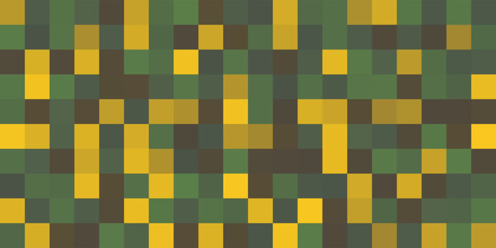 Abstract Tiled Surface Pattern, Squares Colored with Random Shades of Green and Amber - Wide Scale Geometric Mosaic Texture - Generative Art, Vector Background Design
