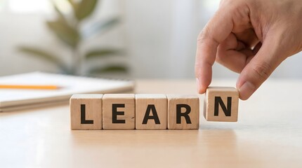 Naklejka premium Completing the Word Learn with Wooden Blocks for Education Concept