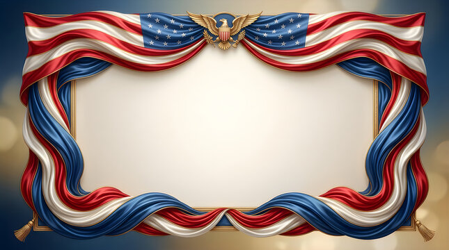 Happy Flag Day Patriotic American Flag Drapery with Eagle Emblem Border Design