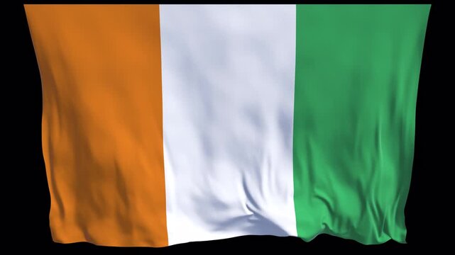 C&ocirc;te d&rsquo;Ivoire flag waving in the wind. Ivorian identity unity national pride. Suitable for news visuals political international documentaries educational travel themes web banners West Africa