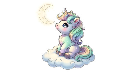 Obraz premium Cute fantasy baby unicorn with wings, isolated on a transparent background