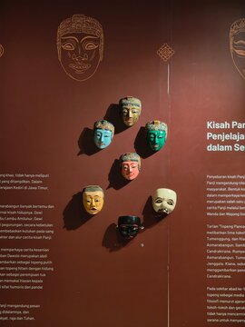 Traditional Indonesian Topeng Masks Displayed on Museum Wall