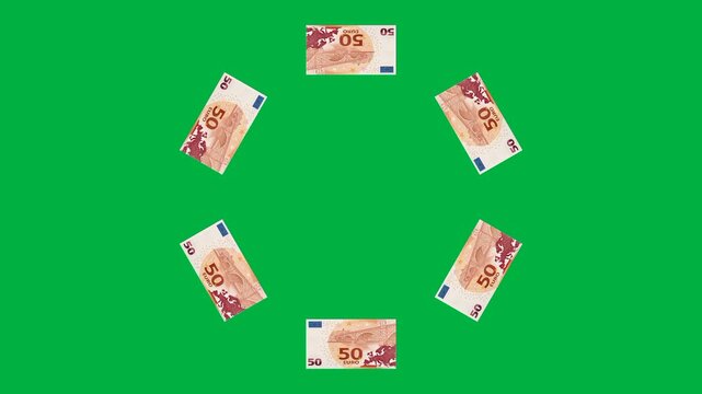 euro currency notes rotating in a circle.    Euro note motion graphics animation.