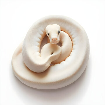 "Coiled leucistic ball python snake isolated on a white background"