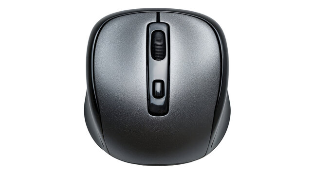 Optical mouse with visible sensor detail top view, digital hardware theme isolated on a Transparent background, PNG file.