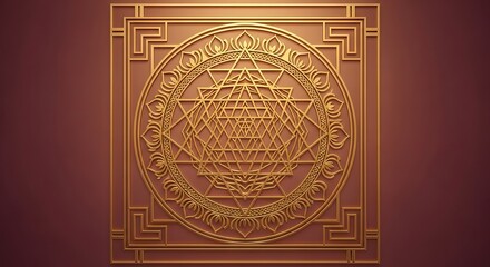 Obraz premium Intricate golden Sri Yantra sacred geometry mandala for meditation, spirituality, and divine wall art.