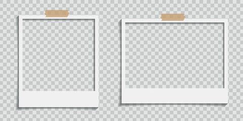 Realistic blank White Polaroid Photo Frame Set – Realistic Polaroid Frames and Photo Mockup Collection with Shadows for image album, camera, wedding, party, family vector illustration © TaqwaaArtworks