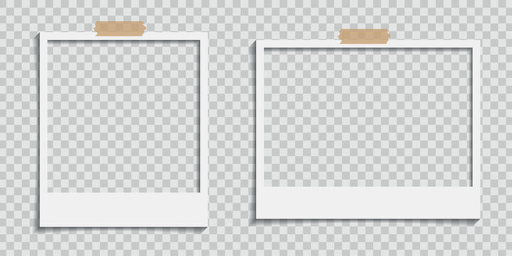 Realistic blank White Polaroid Photo Frame Set &ndash; Realistic Polaroid Frames and Photo Mockup Collection with Shadows for image album, camera, wedding, party, family vector illustration