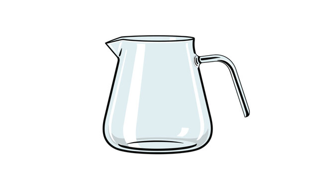 Simple and elegant glass coffee server or carafe with a handle and spout for brewing and serving hot beverages.