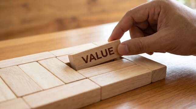 Close Up of Hand Placing Value Block into Business Structure