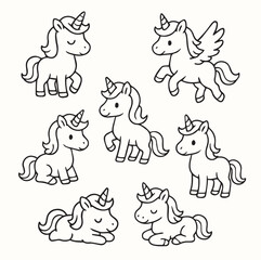 Fototapeta premium Unicorn Cute Cartoon set illustration.