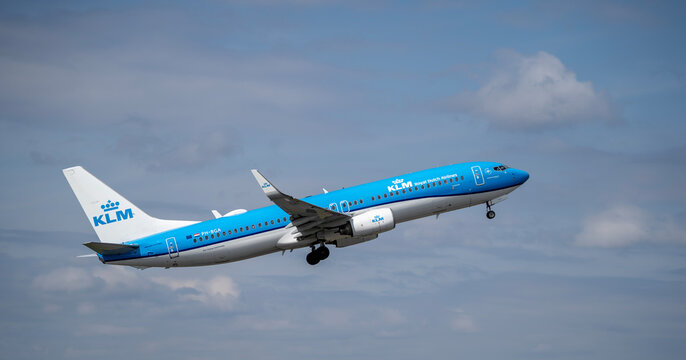 KLM Boeing 737-800 takes off at LIN Milano Linate international airport