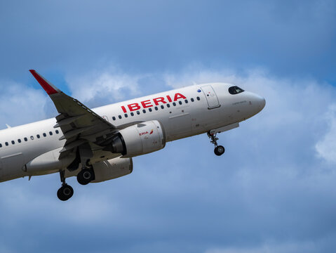 Iberia Airbus A320 NEO takes-off at LIN Milano Linate international airport