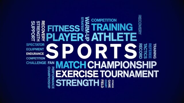 Sports animated word cloud-text design animation tag kinetic typography seamless loop.