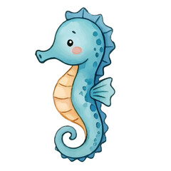 Fototapeta premium Cute cartoon sea snake and seahorse in ocean nature illustration green vector wildlife drawing with fish and lizard style art 2013