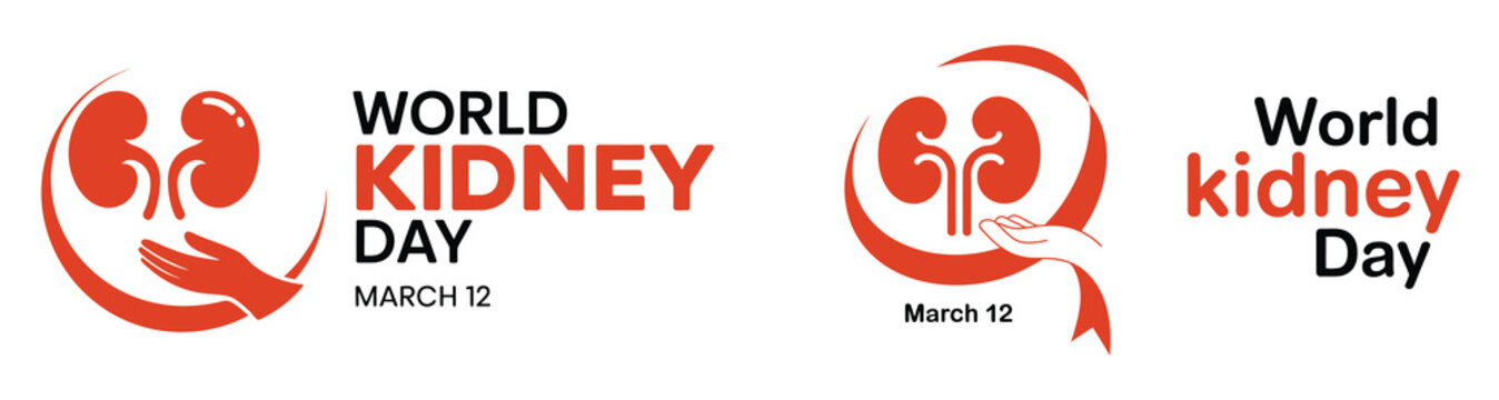 World Kidney Day campaign poster with red ribbon and medical awareness theme on white background