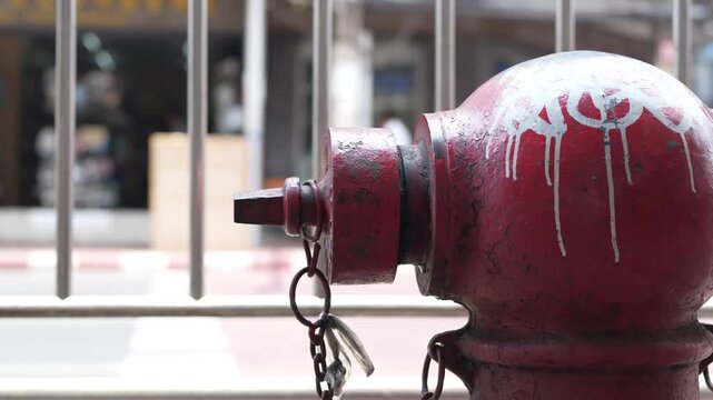 Fire hydrant red color car and street background