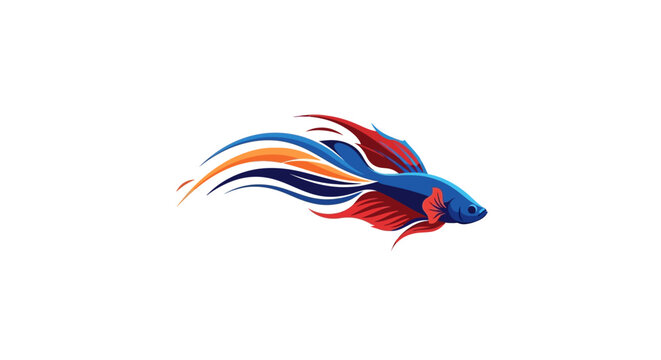 Vibrant Betta Fish Swimming with Flowing Fins, Isolated on White Background