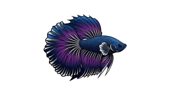 Vibrant Betta Fish with Flowing Fins - Siamese Fighting Fish, Blue and Purple