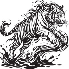 Obraz premium Melting tiger form abstract fluid line art black and white vector silhouette - Adobe Illustrator Artwork