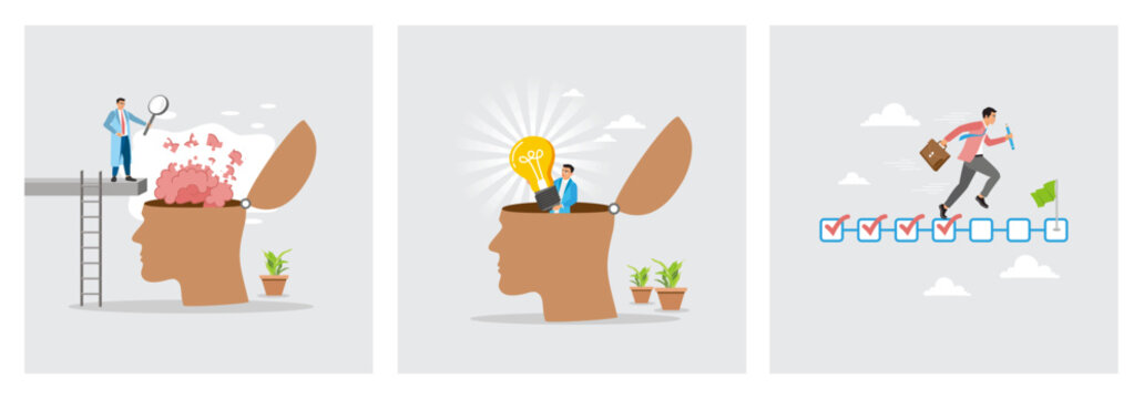 Analyze Amnesia Patient Brain. Creative Mind Awakening. Across Checkpoints After Completed Tasks.