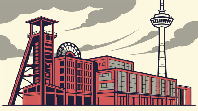 Essen skyline vector illustration featuring RWE Tower and Zollverein