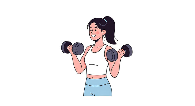 Fitness woman, exercising with dumbbells, workout illustration, healthy lifestyle
