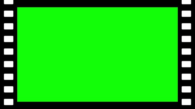 Green screen film strip frame with sprocket holes for video editing