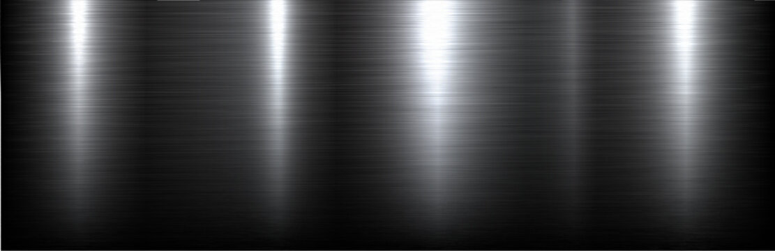 Dark brushed metal silver texture background, shiny lustrous metallic pattern banner.