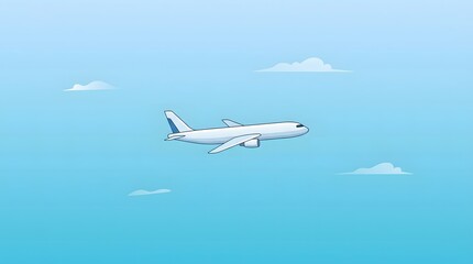 Obraz premium Cartoon airplane flying through a clear blue sky with clouds
