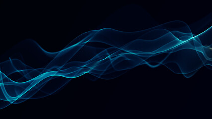 Fototapeta premium Abstract blue flowing wave background with soft glowing lines and smooth digital motion, futuristic light curves in dark space, elegant fluid energy pattern for technology and science design
