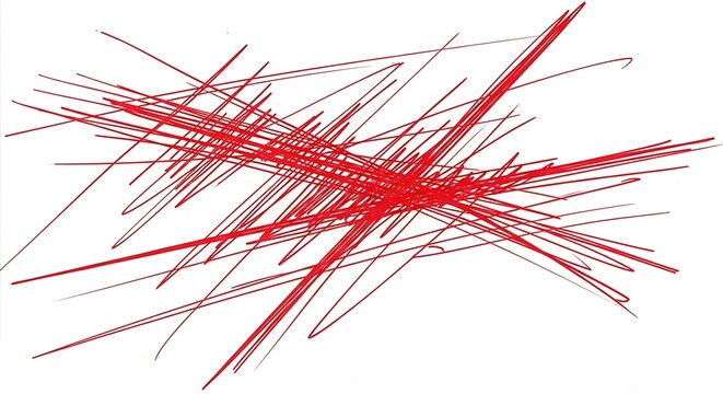 Abstract red scribbles and chaotic lines representing energy, passion, and artistic expression on a clean background