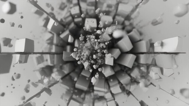 Abstract Sphere Exploding into Geometric Shapes