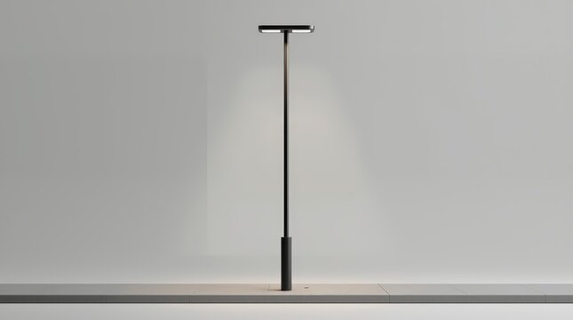 Contemporary dark gray street light post embedded in pavement with soft illumination